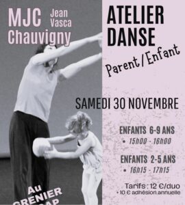 Lire la suite à propos de l’article Atelier danse Parent-enfant les samedis 30 novembre 2024, 22 mars et 17 mai 2025